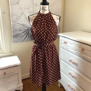 Brown and white vintage style polka dot dress